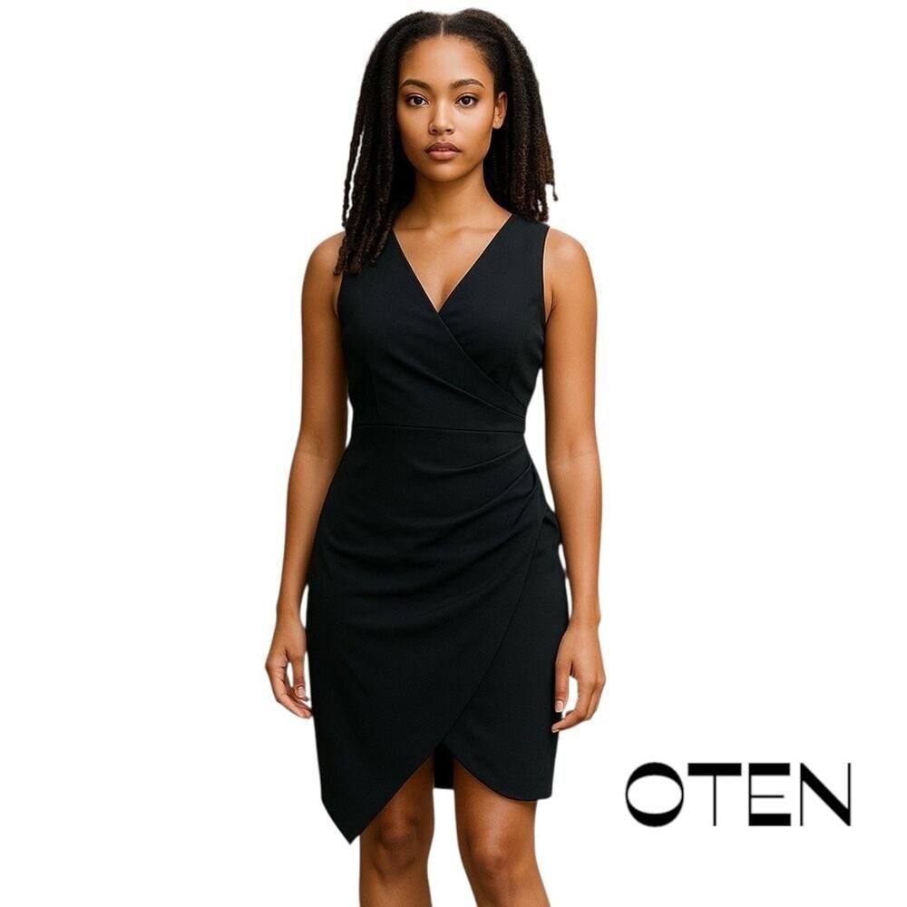OTEN Black Asymmetrical Sleeveless Dress NWT Size L Office To Date Night